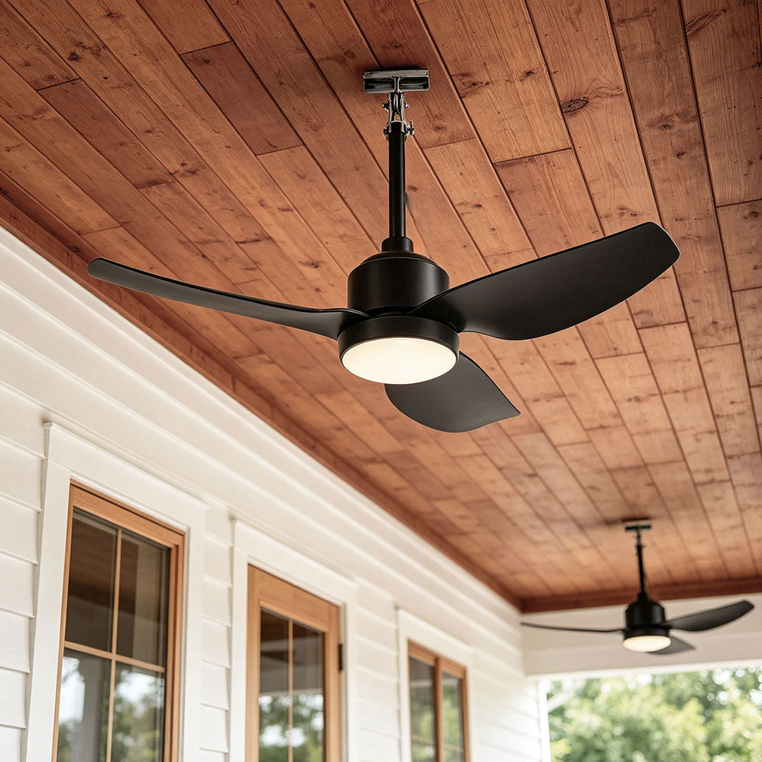 42 Inch Black Ceiling Fan with Light Waterproof Outdoor Balcony Light