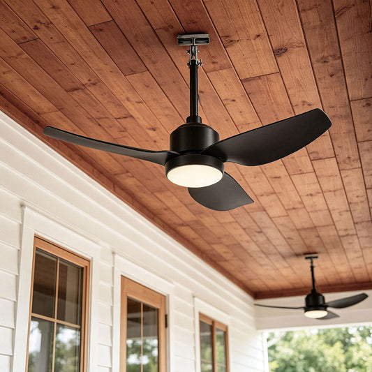 42 Inch Black Ceiling Fan with Light Waterproof Outdoor Balcony Light