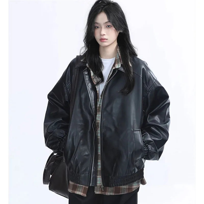 Women's Retro Faux Leather Jacket - view 4