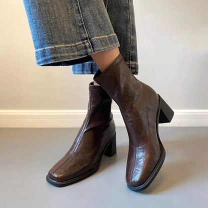 Women's Block Heel Ankle Boots in Brown