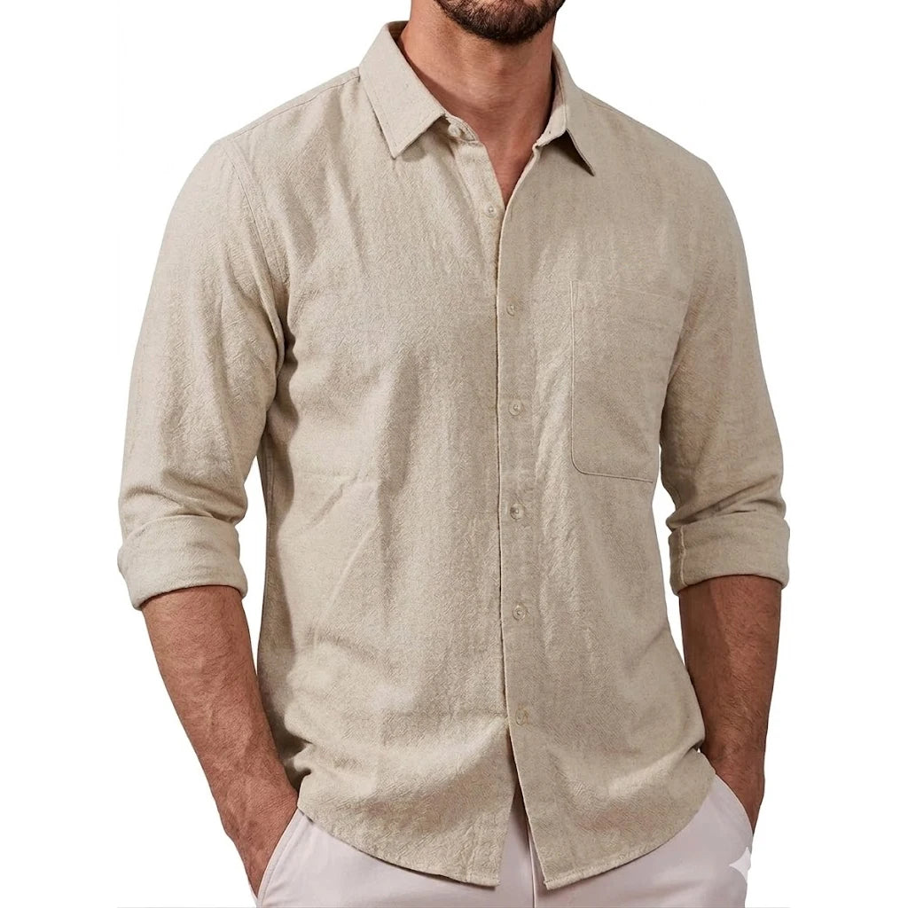 Men's Lightweight Long Sleeve Casual Shirt in Khaki