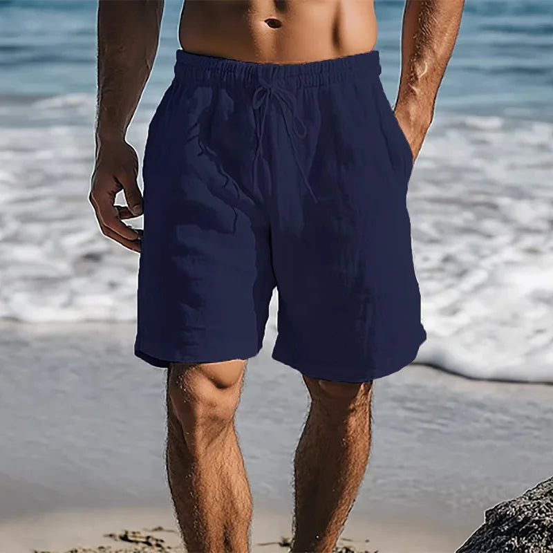 Men's Cotton Linen Shorts in Navy Blue