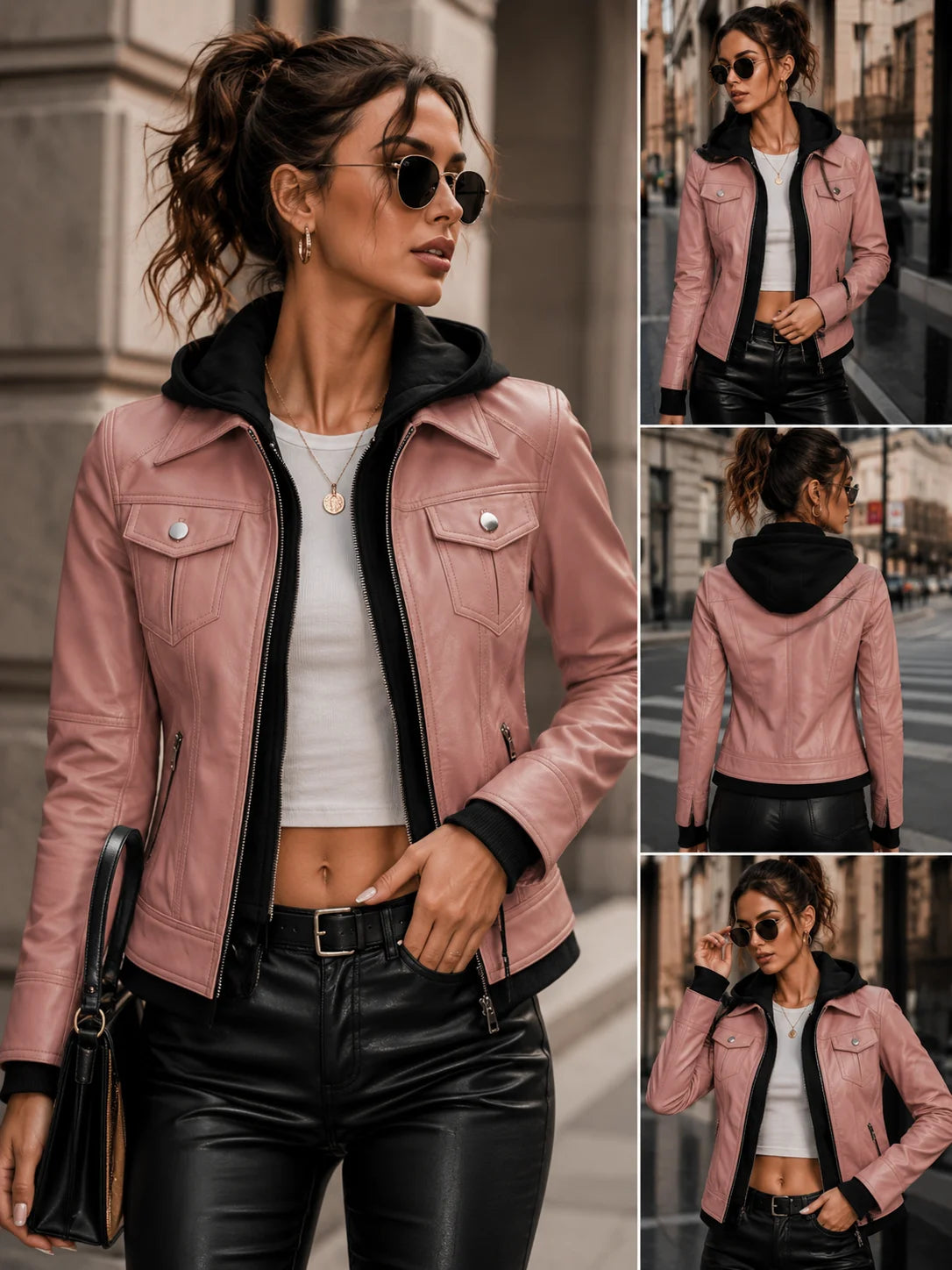 Women's Hooded Faux Leather Jacket