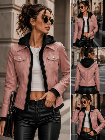 Women's Hooded Faux Leather Jacket