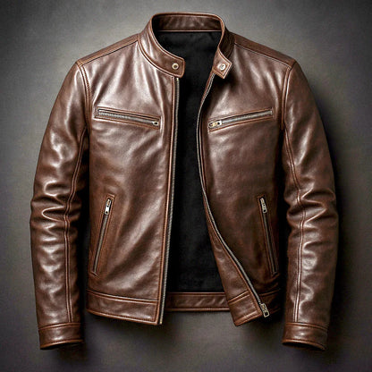 Men's Faux Leather Moto Jacket in Coffee