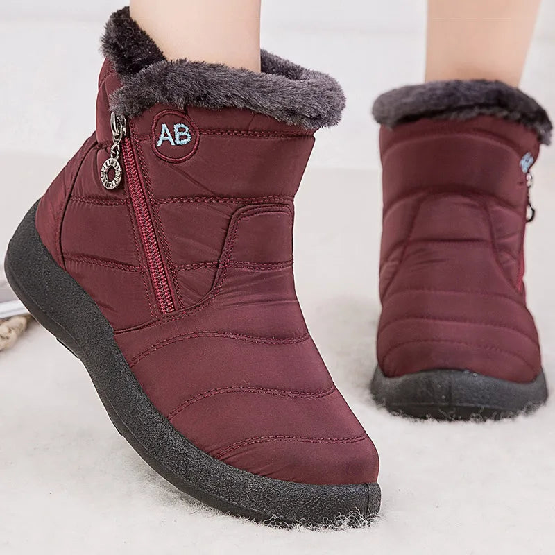 Women's Fur-Lined Snow Boots in Wine Red