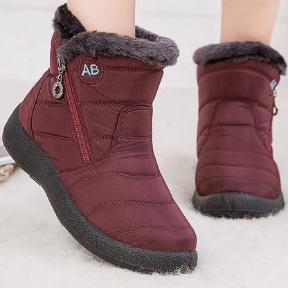 Women's Fur-Lined Snow Boots in Wine Red