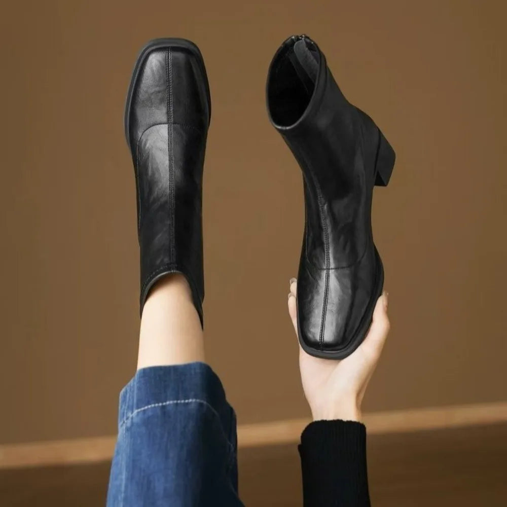Women's Block Heel Ankle Boots in Black