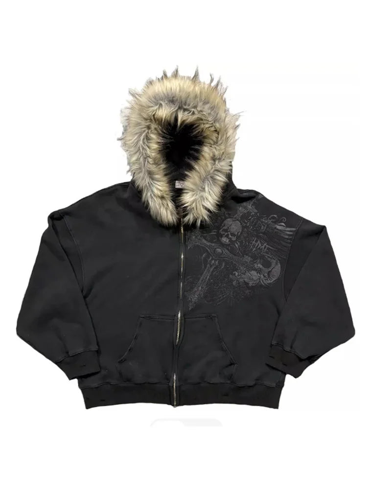 Women's Faux Fur Collar Zip-Up Hoodie - view 6