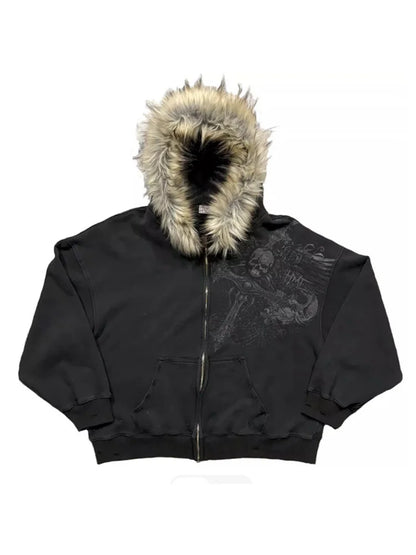 Women's Faux Fur Collar Zip-Up Hoodie - view 6