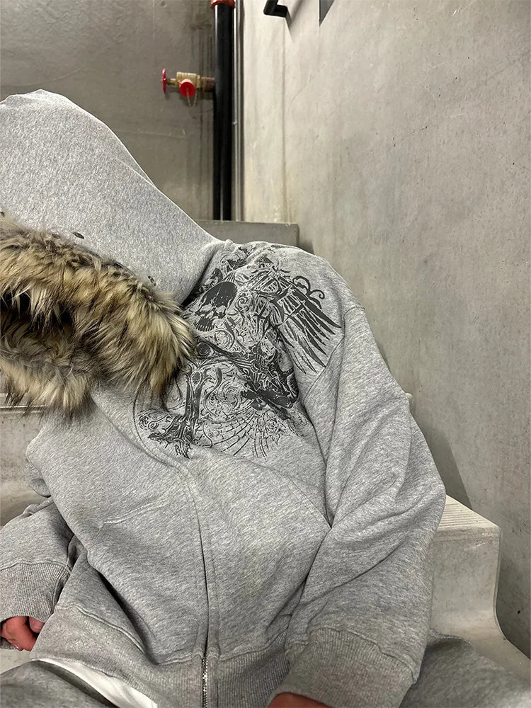 Women's Faux Fur Collar Zip-Up Hoodie - view 4