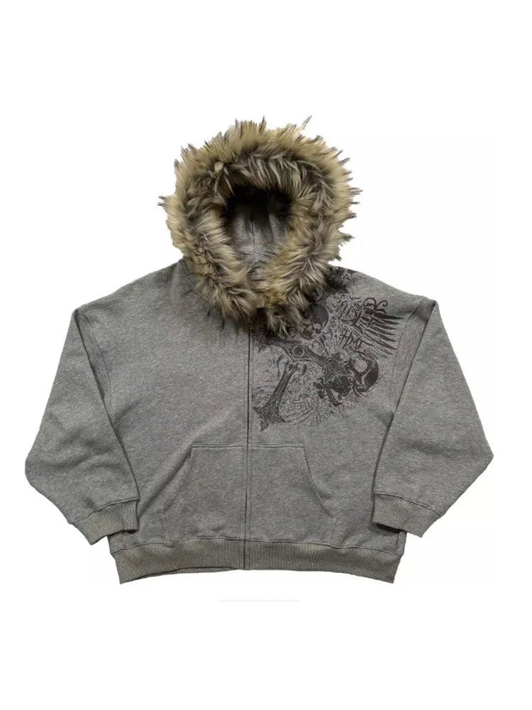 Women's Faux Fur Collar Zip-Up Hoodie - view 5