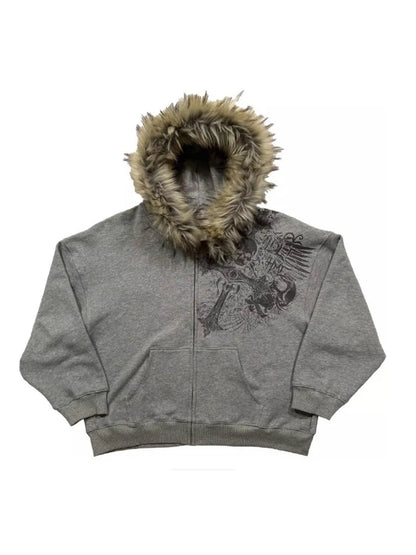 Women's Faux Fur Collar Zip-Up Hoodie - view 5
