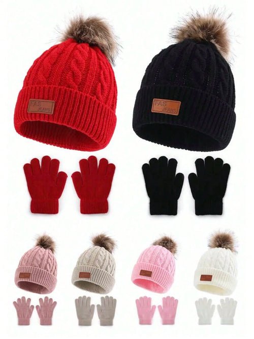 Kids Knit Beanie & Gloves Set