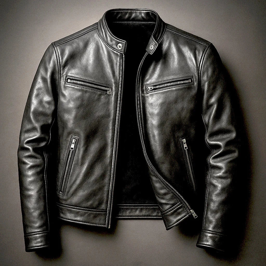 Men's Faux Leather Moto Jacket in Black