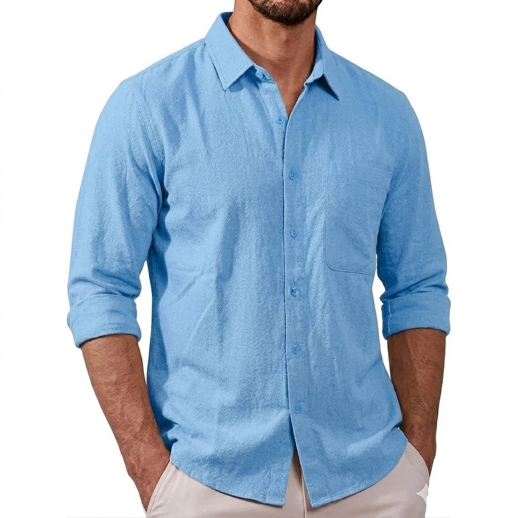 Men's Lightweight Long Sleeve Casual Shirt in Light Blue