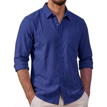 Men's Lightweight Long Sleeve Casual Shirt in Dark Blue