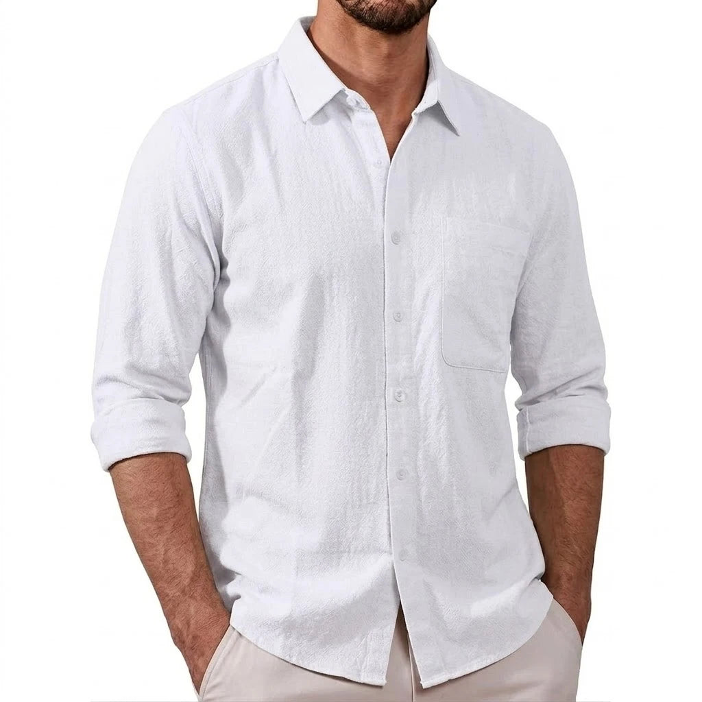 Men's Lightweight Long Sleeve Casual Shirt in White