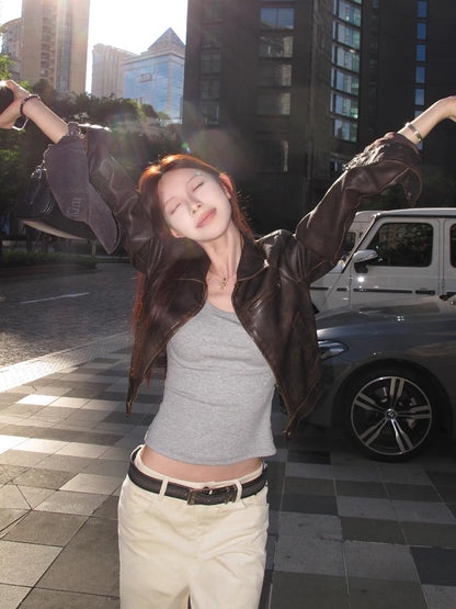 Women's Cropped Faux Leather Jacket