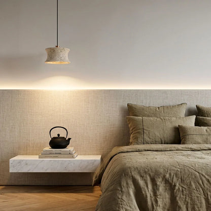 Drum Pendant Light Fixture French Wabi-Sabi Travertine Ceiling Light - view 3