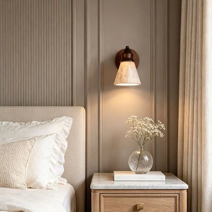Down Light Wall Sconce Wabi-Sabi Travertine and Wood Light