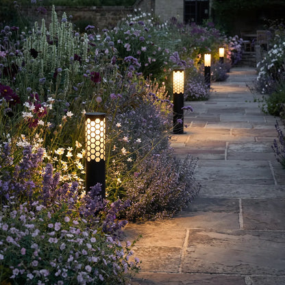 Solar Powered LED Bollard Lights Modern Honeycomb Outdoor Light - view 3