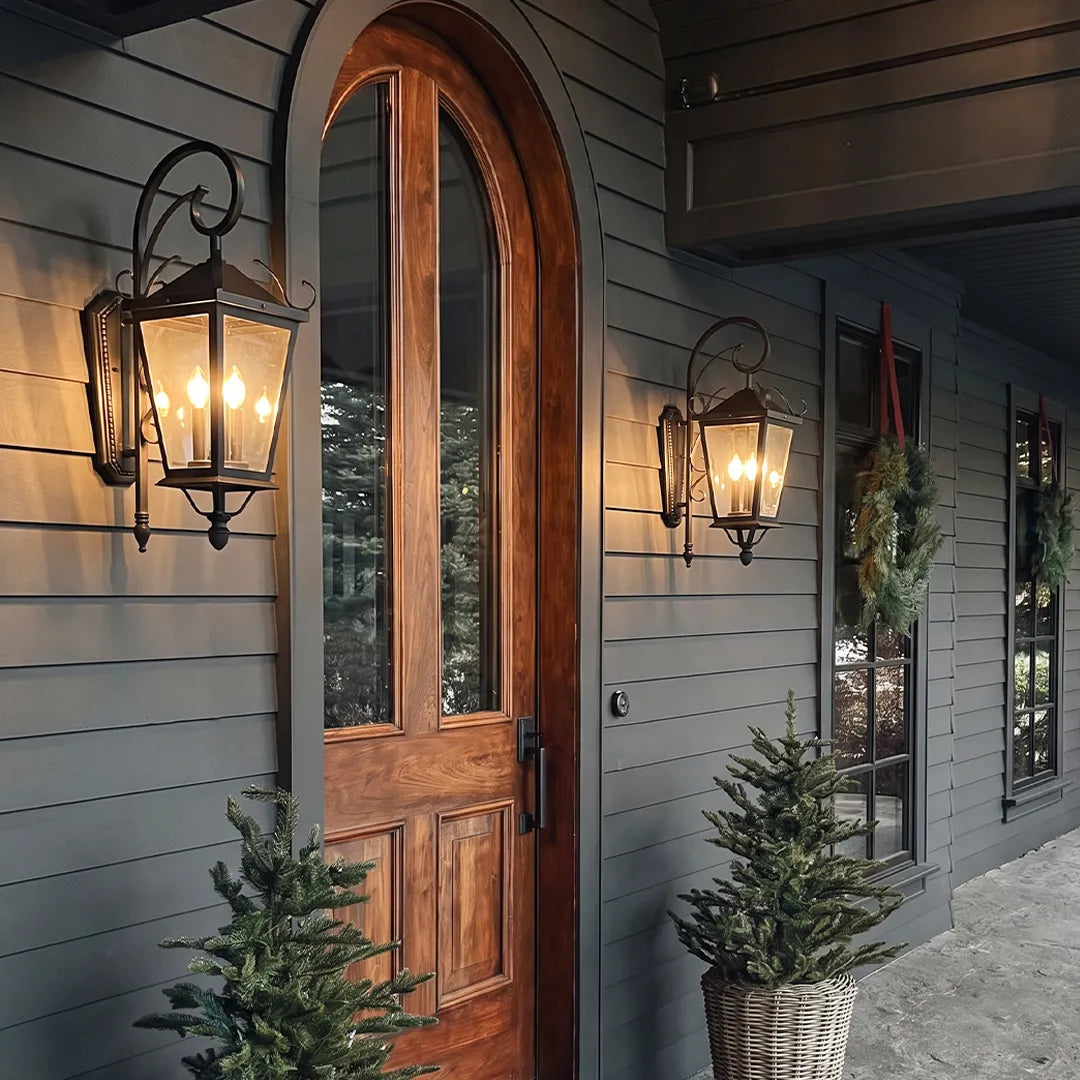 2 PCS Black Outdoor Wall Light European Vintage Three-Light