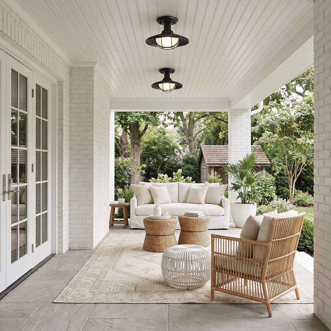 Black Semi Flush Ceiling Light Vintage Glass Outdoor Light - view 4