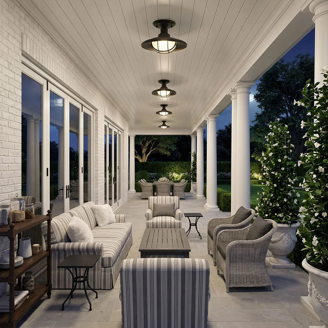Black Semi Flush Ceiling Light Vintage Glass Outdoor Light - view 5