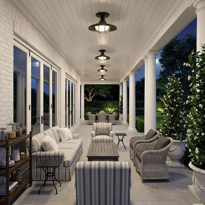 Black Semi Flush Ceiling Light Vintage Glass Outdoor Light - view 5