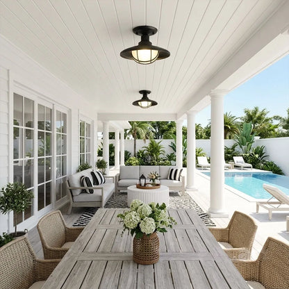 Black Semi Flush Ceiling Light Vintage Glass Outdoor Light - view 6