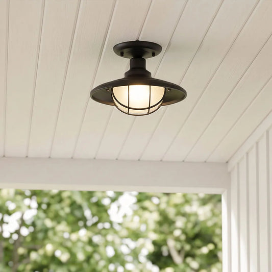 Black Semi Flush Ceiling Light Vintage Glass Outdoor Light