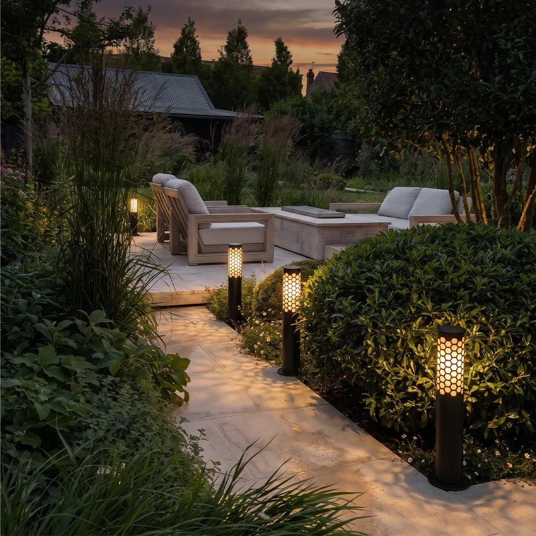 Solar Powered LED Bollard Lights Modern Honeycomb Outdoor Light - view 6