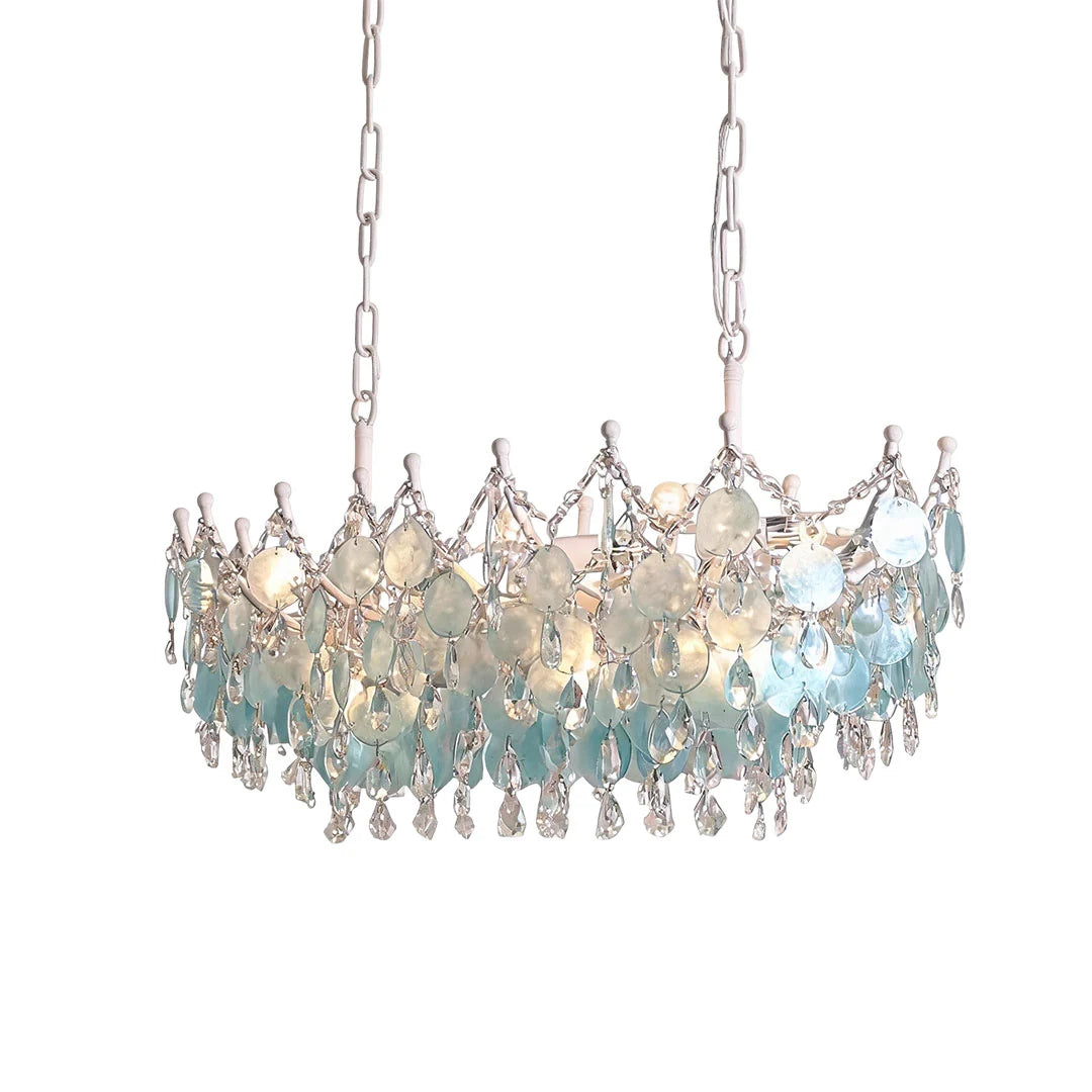 Glam Chandelier French Cream-Style Shell and Crystal Ceiling Light - view 10