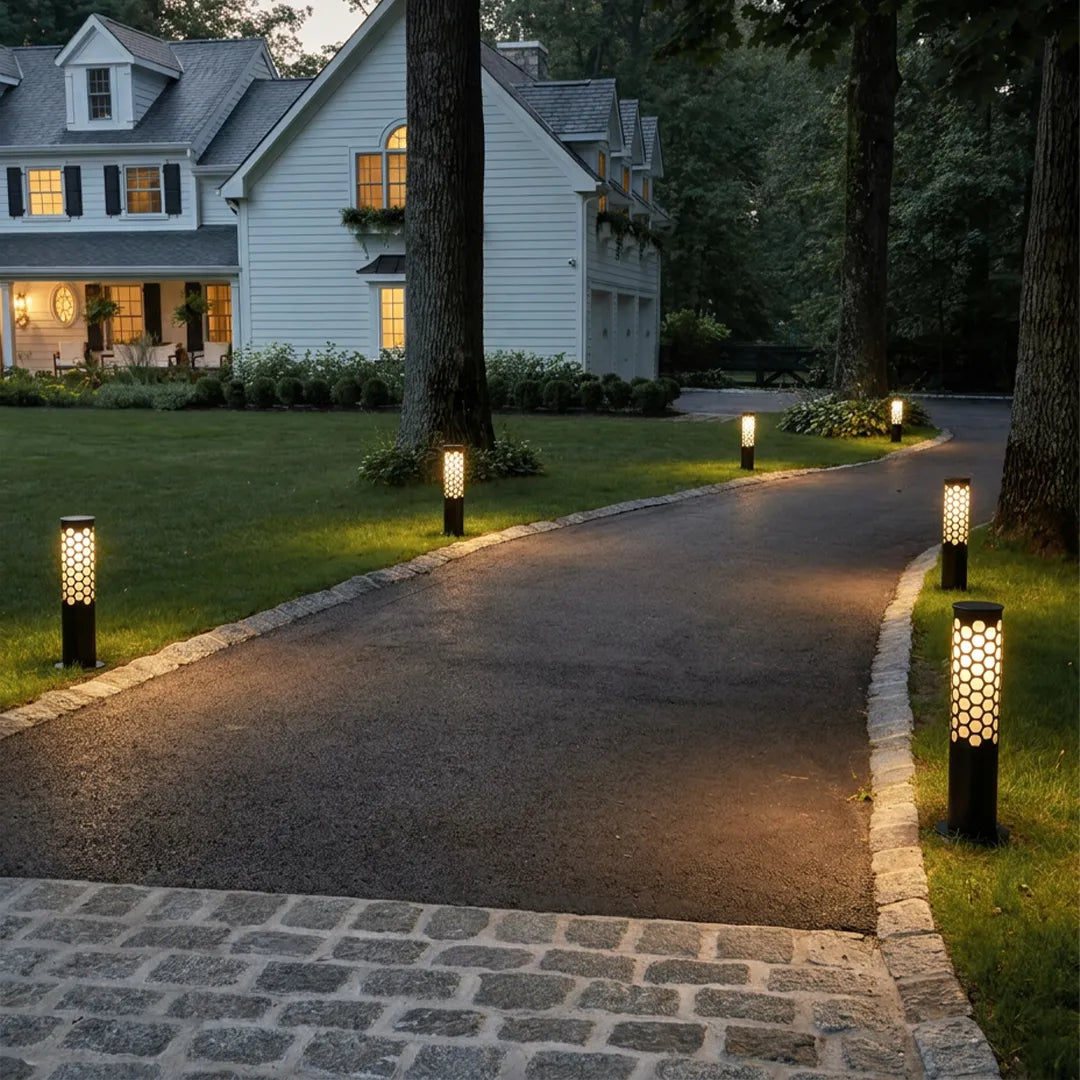 Solar Powered LED Bollard Lights Modern Honeycomb Outdoor Light - view 2