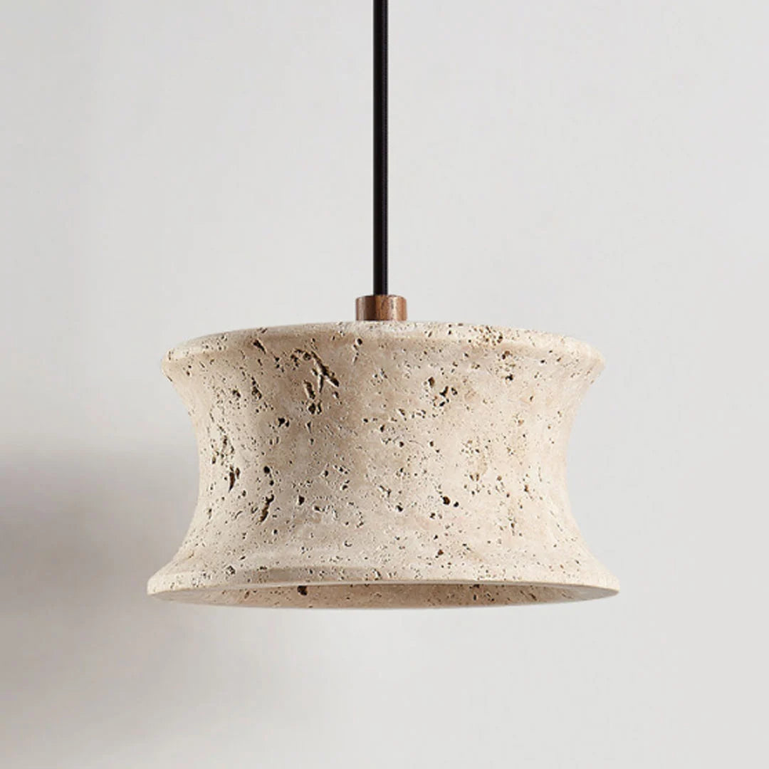 Drum Pendant Light Fixture French Wabi-Sabi Travertine Ceiling Light - view 5