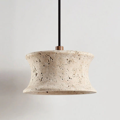 Drum Pendant Light Fixture French Wabi-Sabi Travertine Ceiling Light - view 5
