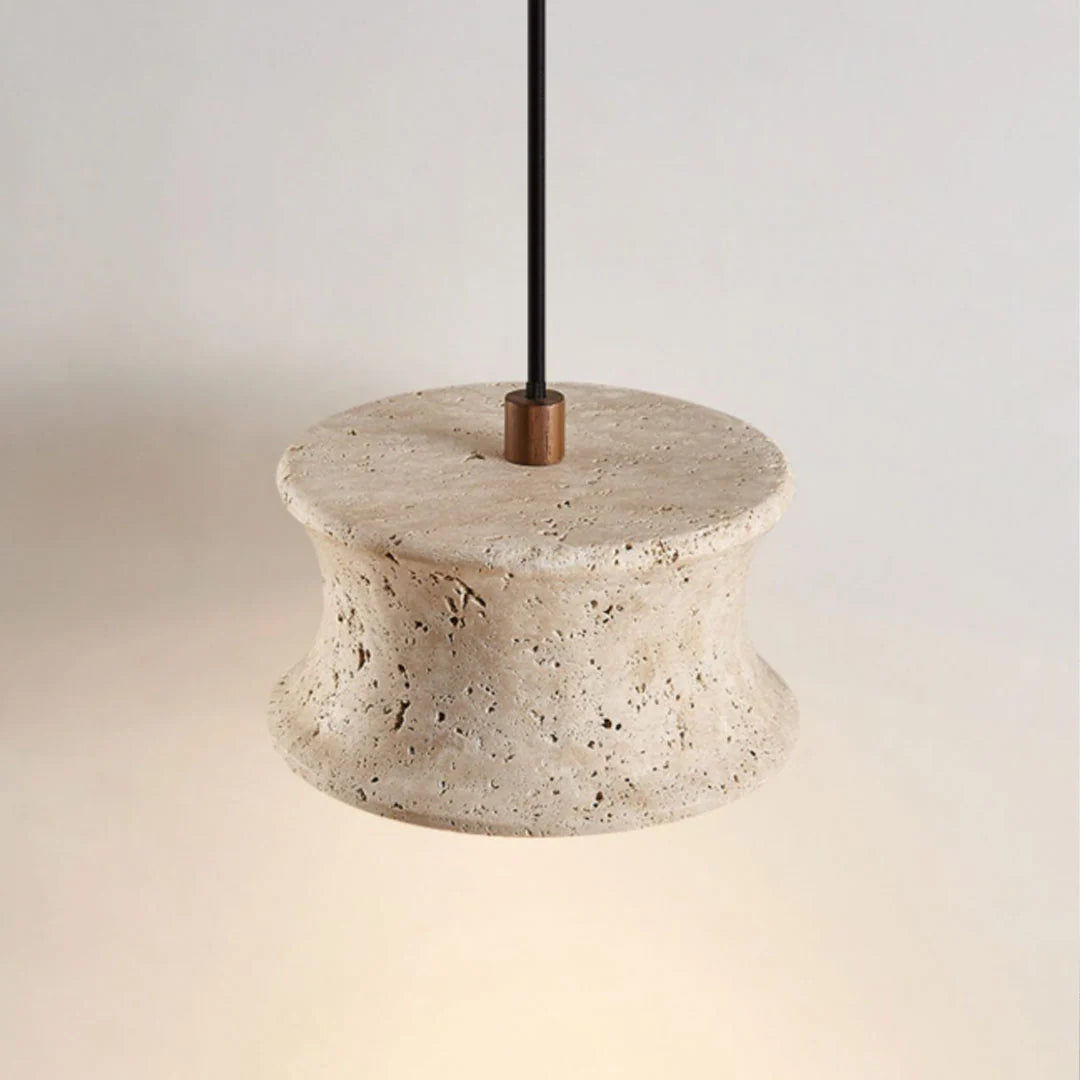 Drum Pendant Light Fixture French Wabi-Sabi Travertine Ceiling Light - view 6