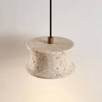 Drum Pendant Light Fixture French Wabi-Sabi Travertine Ceiling Light - view 6