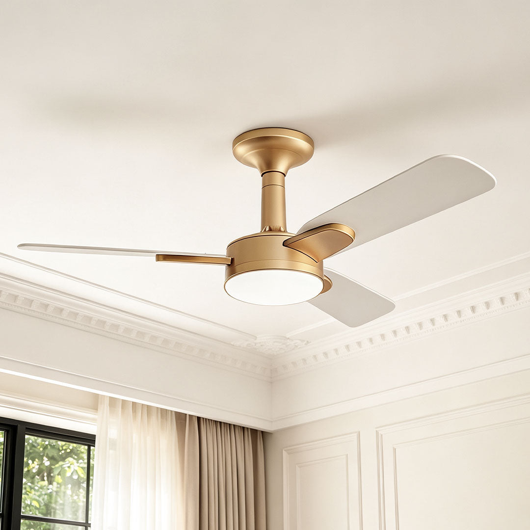 Copper Ceiling Fan with Light Modern Variable Speed LED Lamp