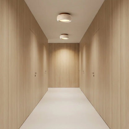 Flush Mount Entry Light Wabi-Sabi Travertine and Wood LED Light - view 4