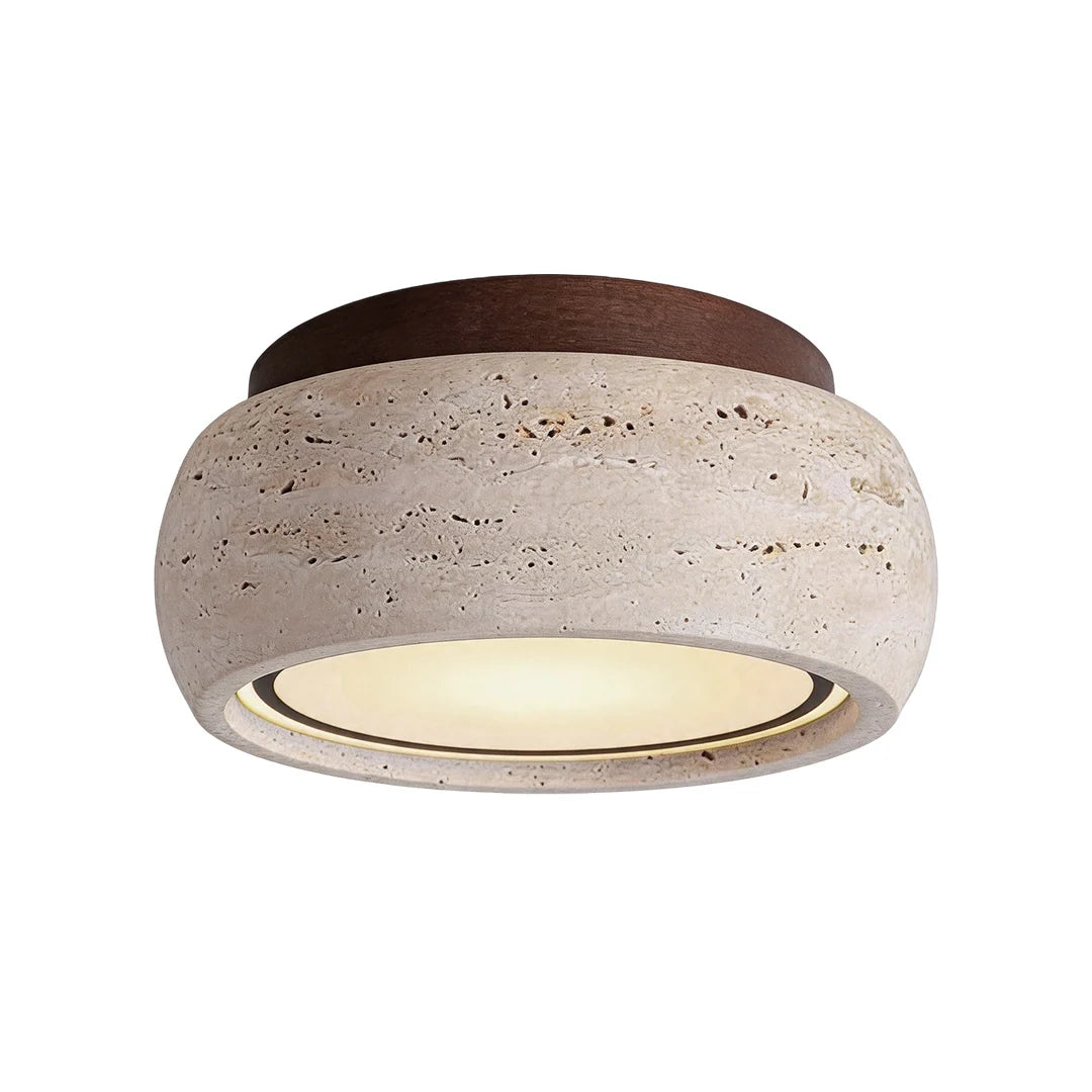 Flush Mount Entry Light Wabi-Sabi Travertine and Wood LED Light - view 10