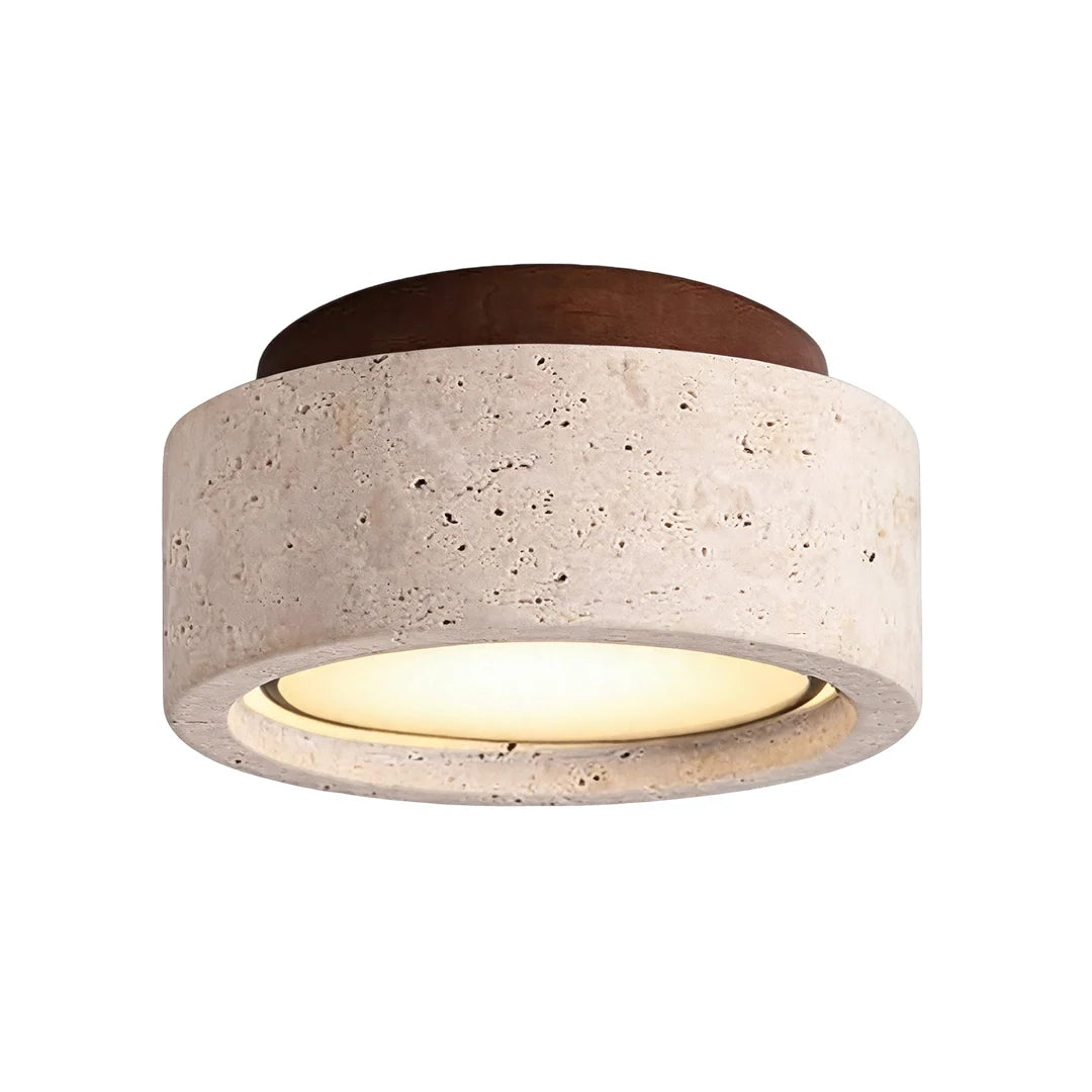 Flush Mount Entry Light Wabi-Sabi Travertine and Wood LED Light - view 8