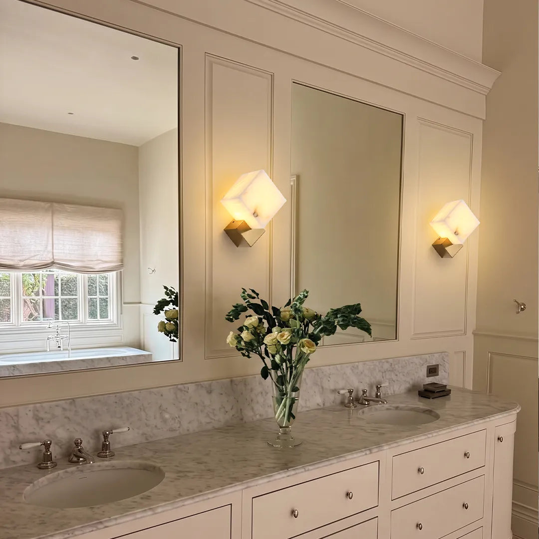 Geometric Wall Sconce Modern Brass and Marble Light - view 2