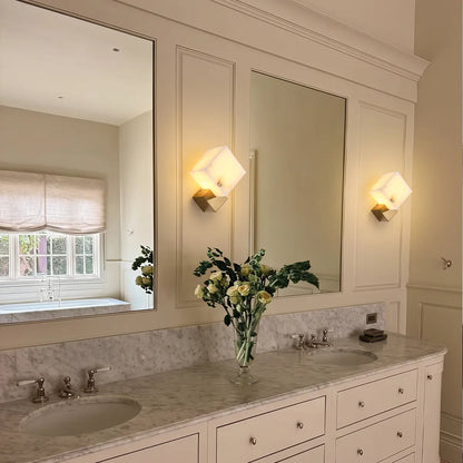 Geometric Wall Sconce Modern Brass and Marble Light - view 2