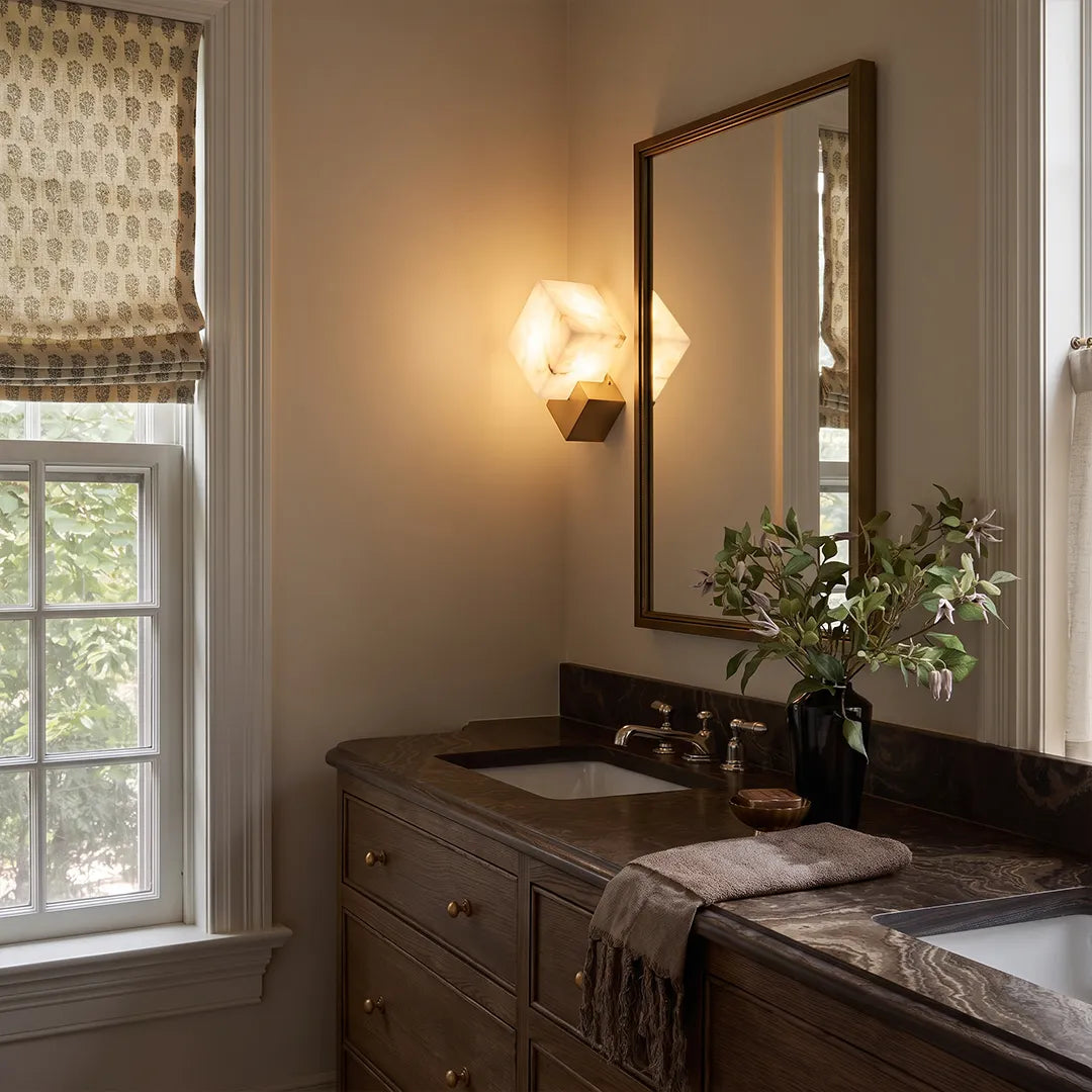 Geometric Wall Sconce Modern Brass and Marble Light - view 5