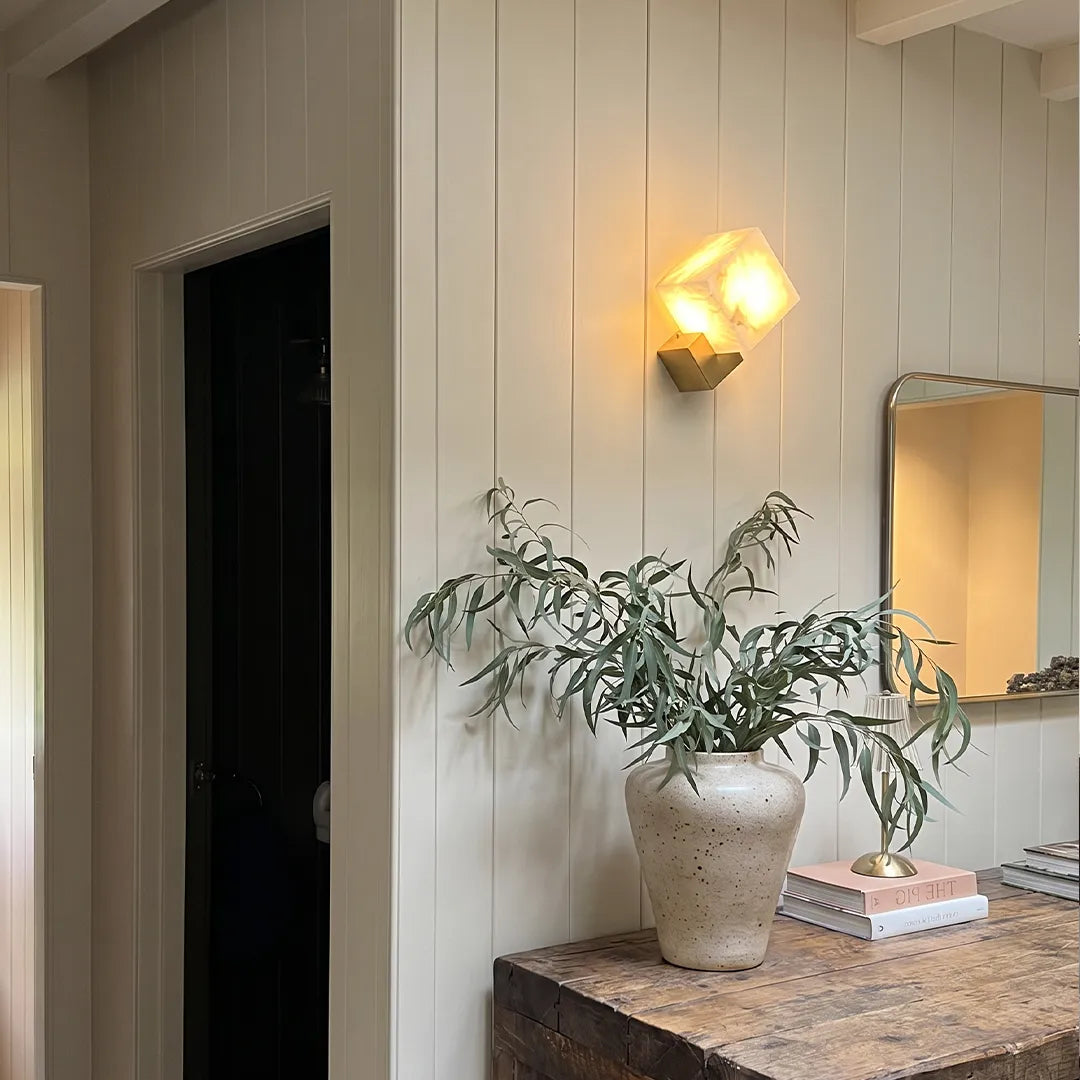 Geometric Wall Sconce Modern Brass and Marble Light - view 6