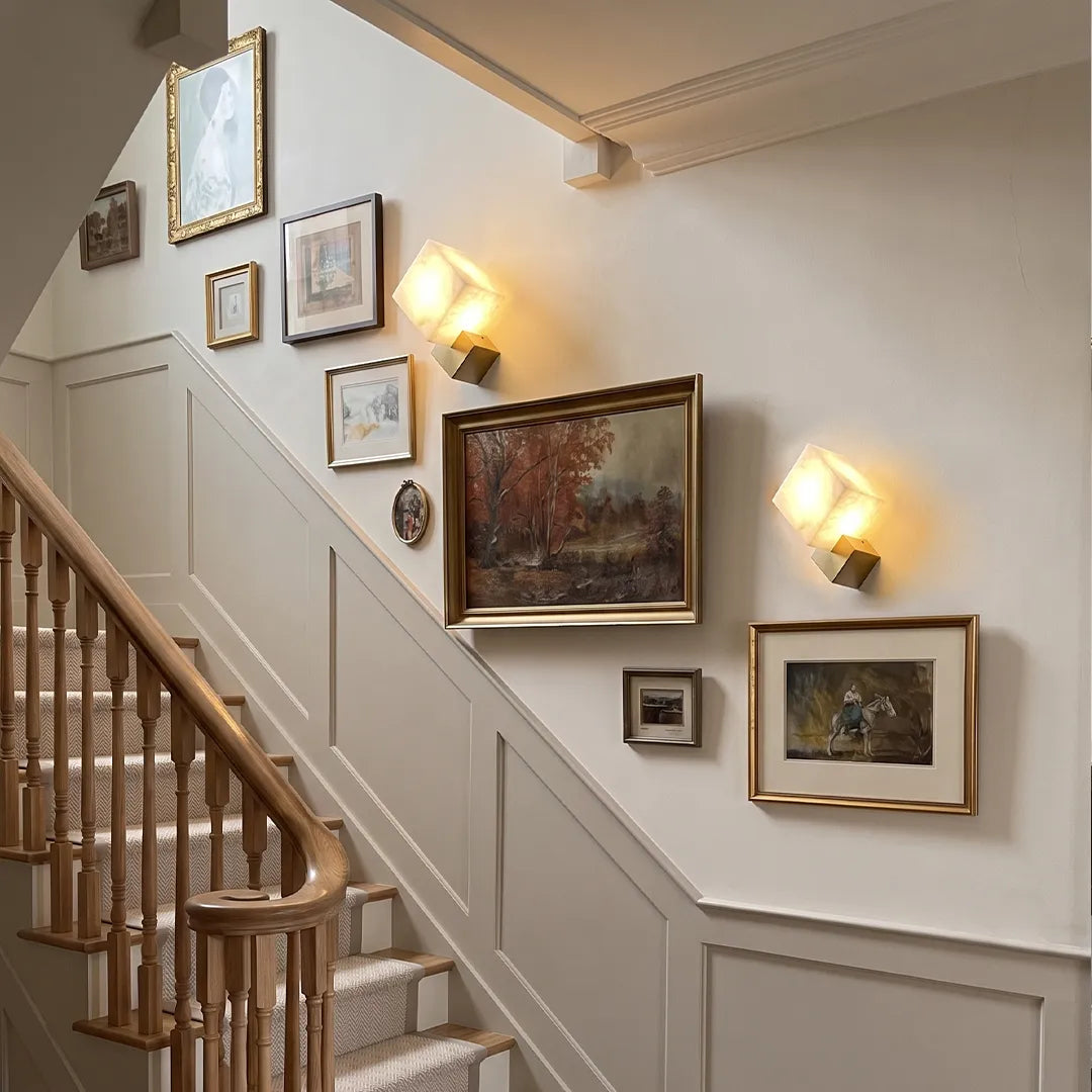 Geometric Wall Sconce Modern Brass and Marble Light - view 4