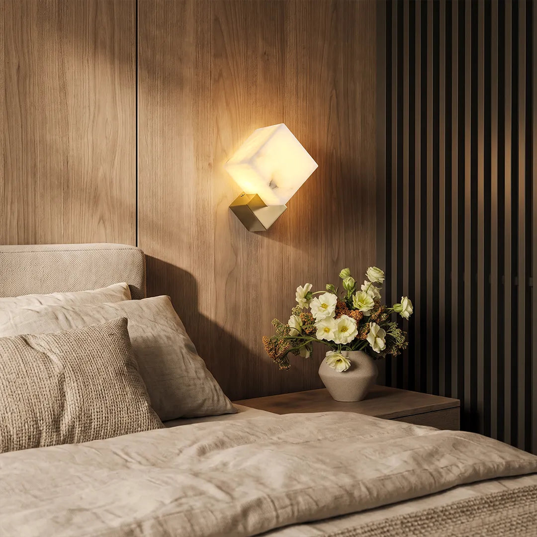 Geometric Wall Sconce Modern Brass and Marble Light - view 3