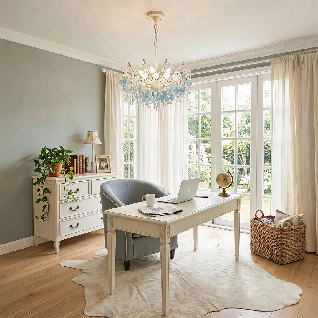 Glam Chandelier French Cream-Style Shell and Crystal Ceiling Light - view 2